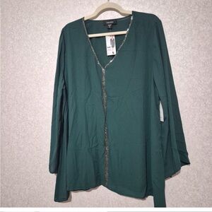 Karen Kane Green Blouse with Silver Trim